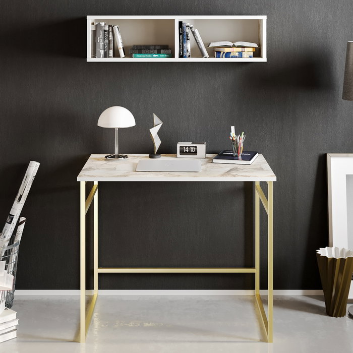 Hanah Home Mesa de Estudio White, Gold - 90x75x60 cm